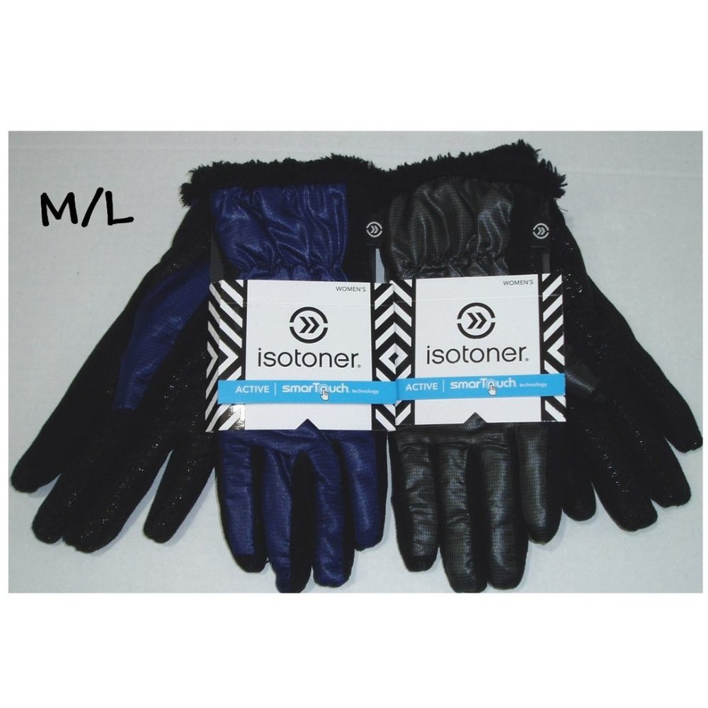 Deep Colbalt Black M/L 2 pr Isotoner Gloves Womens